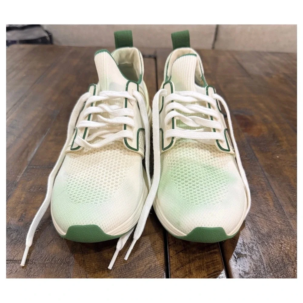 Tory‎ Burch T Runner Knit Mesh Sneaker Shoes White Green Size 9
